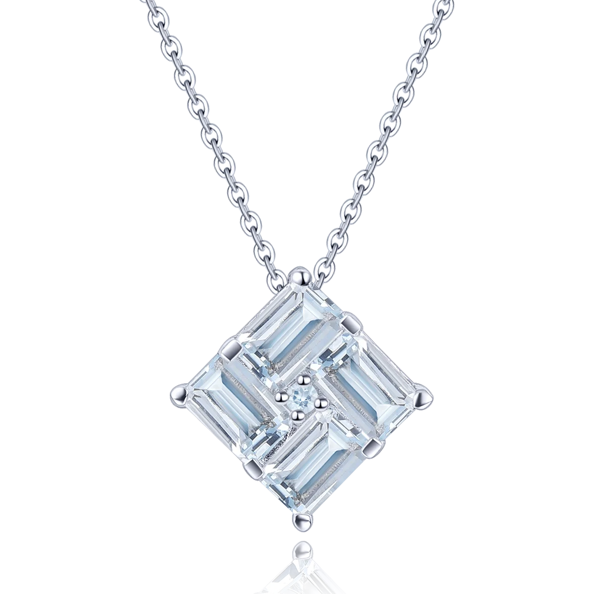 

BOEYCJR 925 Silver Baguette Natural Aquamarine 2.02ct total Pendant Necklace for Women Anniversary Gift