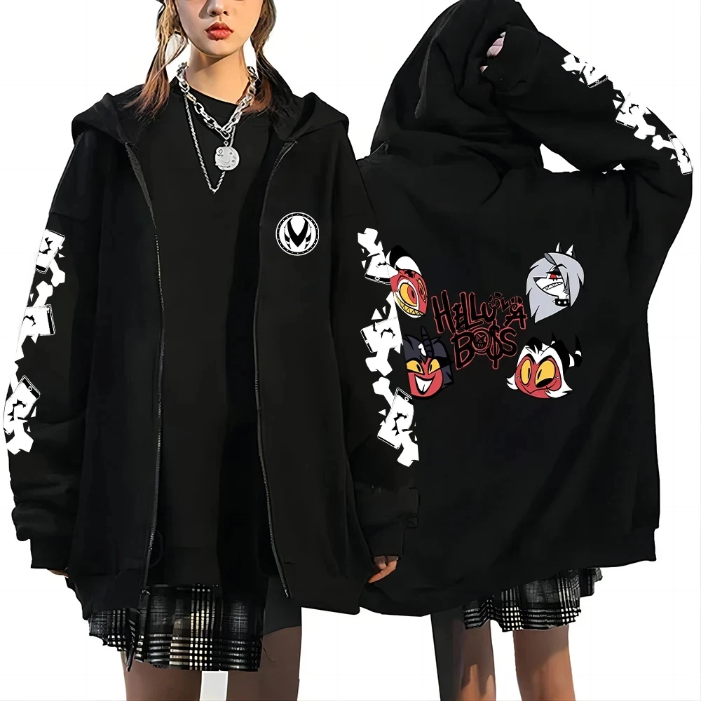 thumbnail image 1 of Helluva Boss-Sudadera holgada con capucha y cremallera para hombre y mujer, camisa de Anime estética Y2k, estilo callejero Hip Hop, Tops grandes, primavera y otoño, 1 of 3