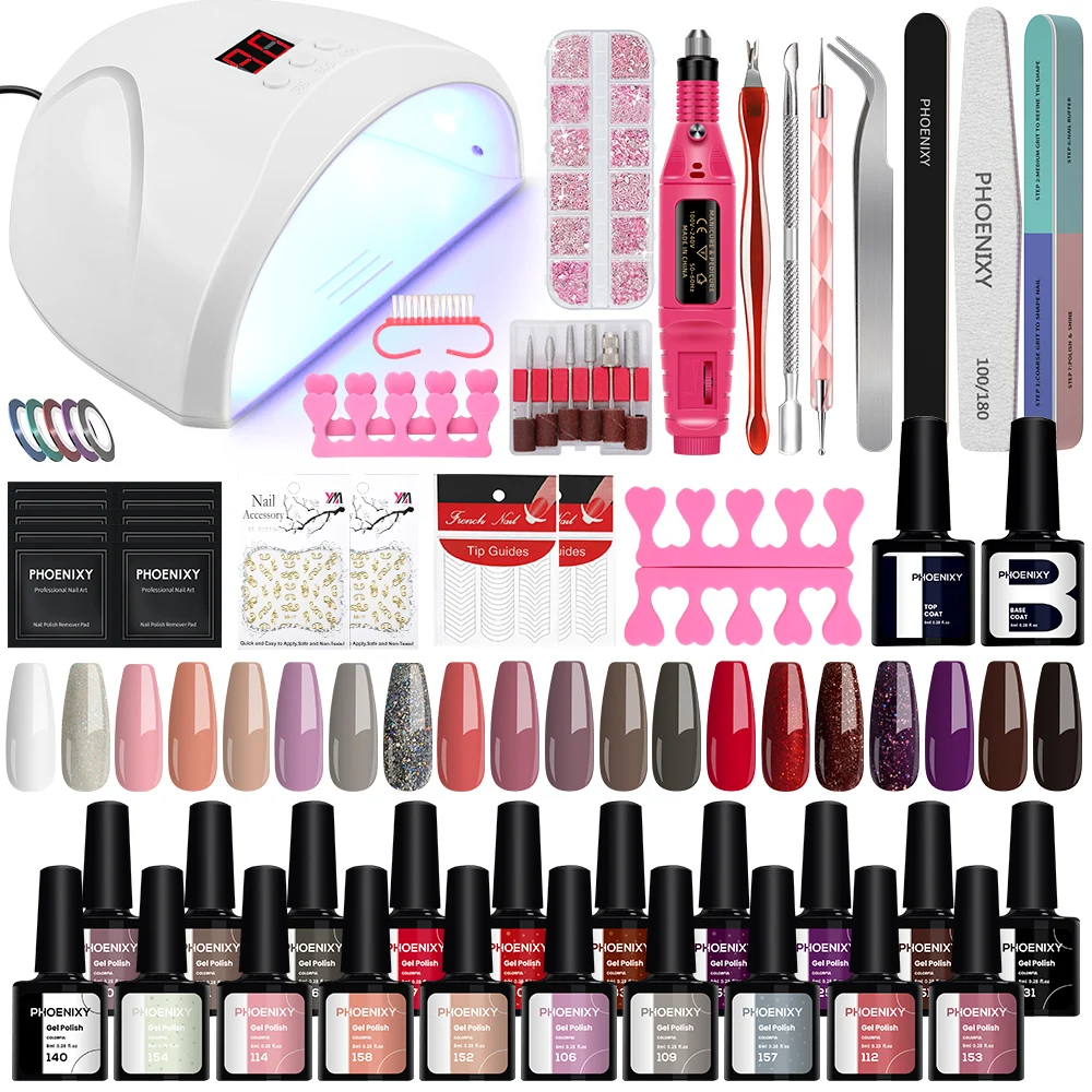 Profissional conjunto completo de manicure com UV lâmpada secador LED, semi permanente gel unha polonês, verniz Nail Art Tool Kit, 20 cores