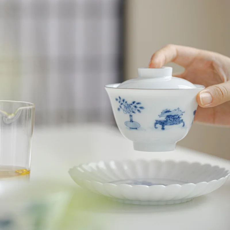 Sweet White Cover Bowl White Porcelain Sancai Cover Bowl Ceramic Kung Fu Tea Set Gaiwan Tea