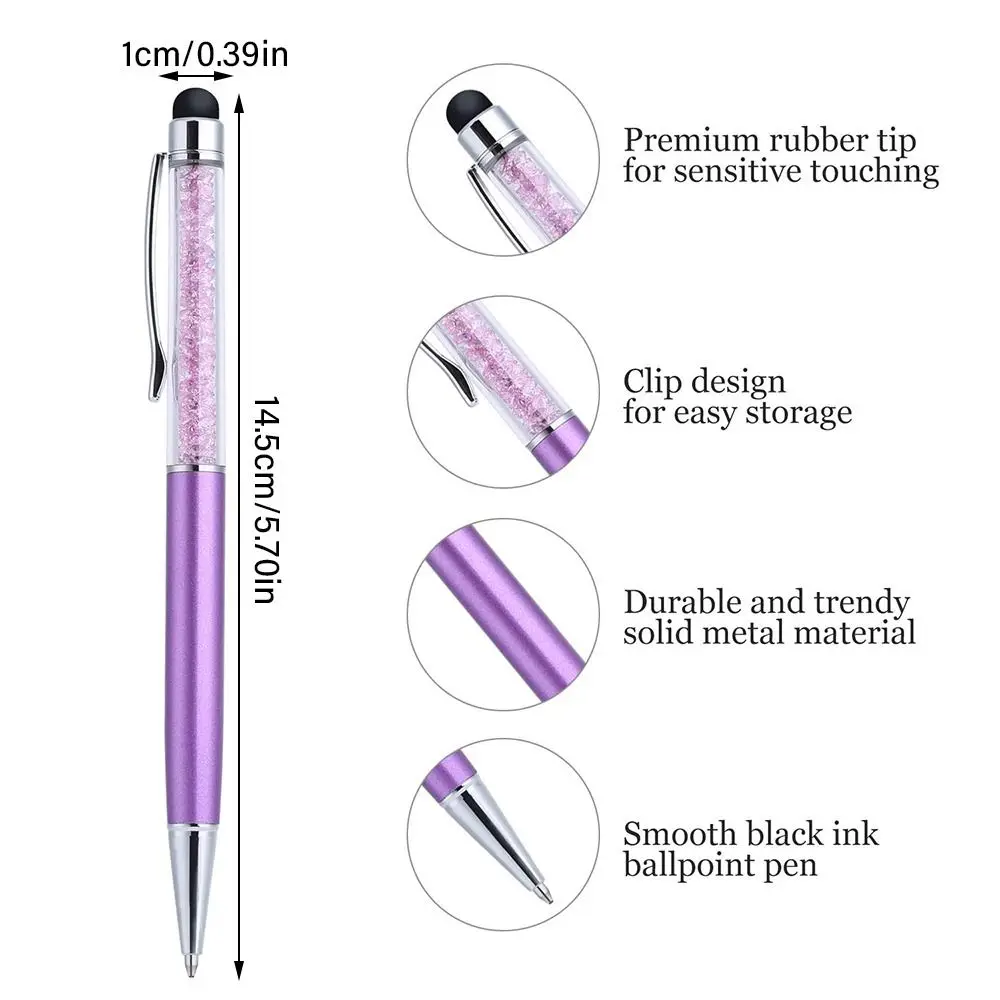 2In1 Capacitive Touch Screen Stylus Crystal Ballpoint Pen Students Black Ink Gel Pen Writing Tool School Stationery Supplies