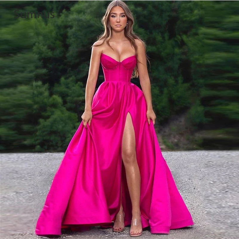 Smileven Hot Pink Corset Prom Dresses A Line Spaghetti Strap Sweetheart  Evening Dress Long Backless Prom Party Gowns 2022
