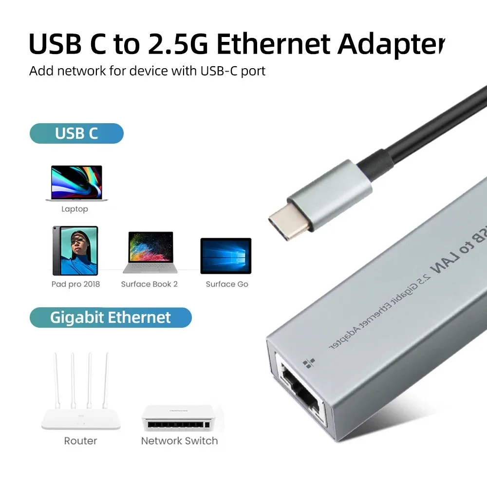 Adaptador Ethernet com Dongle Wifi com Fio tipo c para Cartão Lan Rj45 2500mbps 2.5 Gigabit Usb 3.0 Laptop Xiaomi mi Box pc - Imagem 6