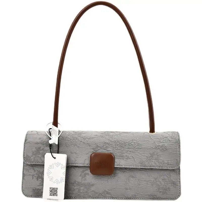 Square Printed Large Capacity 2023 Fashionable Canvas Stick Bag, Autumn and Winter Niche Retro One Shoulder Underarm Bag,