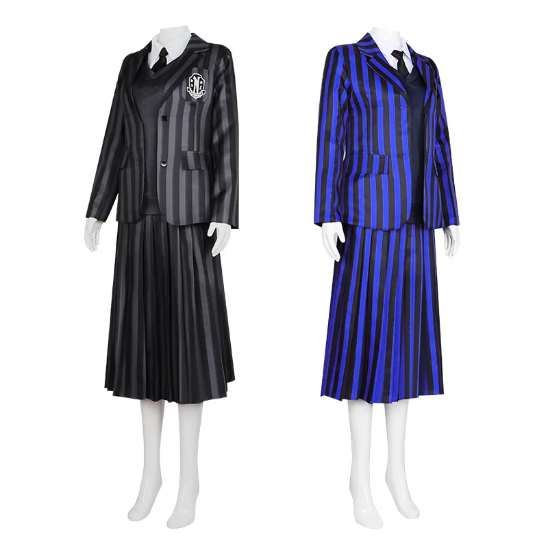 

Wednesday Family AddamsKids Cosplay Costume Schoolgirl Nevermore College School Uniform Adult Children Halloween RolePlay Party