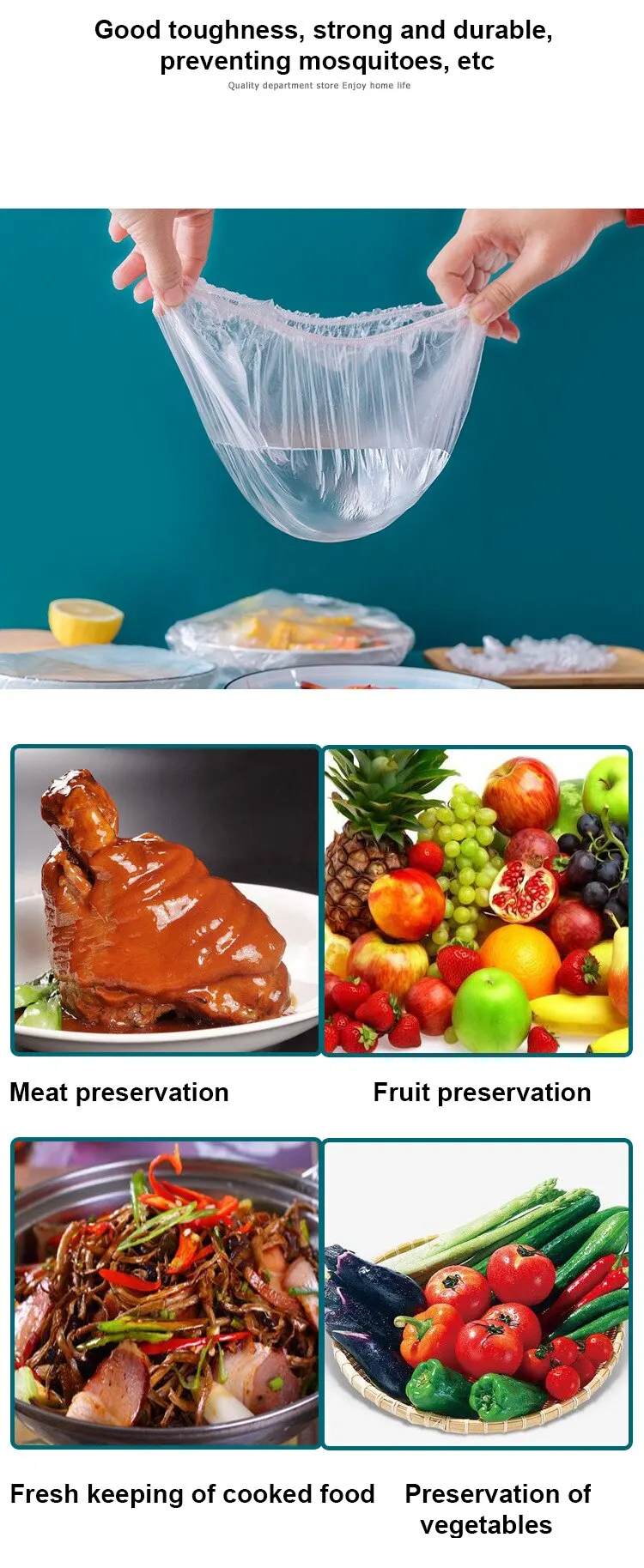 Description Picture 5 of itemDisposable Food Cover Plastic Wrap Elastic Food Lids Storage Kitchen Fresh Keeping Saver Bag For Fruit Bowls Cups Caps Reusable