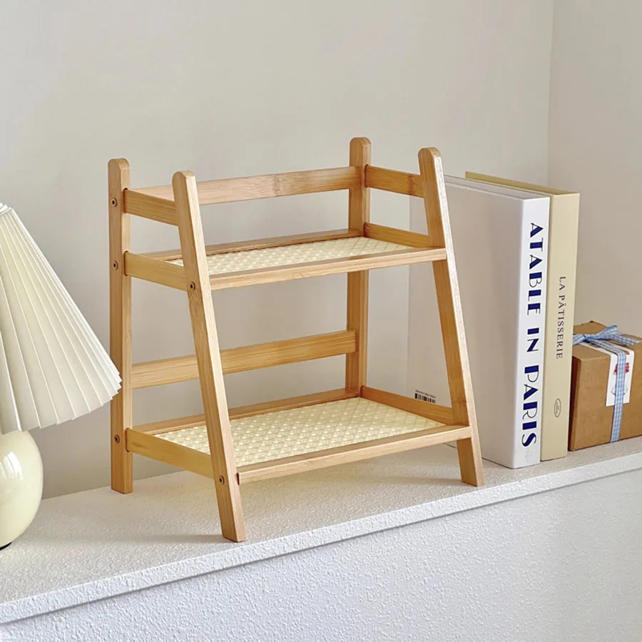 Countertop Organizer 2 Layer Coffee Cup Holder Multipurpose Bamboo Storage Shelf for Hotel Apartment Dressing Table Kitchen Home 4