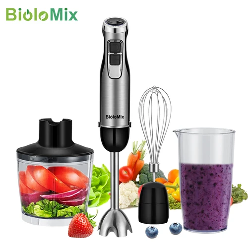 BioloMix 고출력 침수 핸드 스틱 블렌더 믹서, 초퍼 및 스무디 컵 포함, 스테인리스 스틸 아이스 블레이드, 4 in 1, 1200W 2