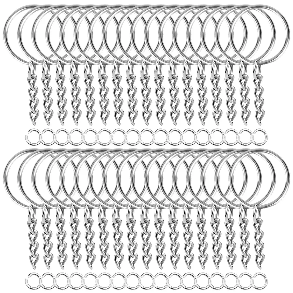 100 Pezzi Portachiavi Con Catena E Anelli Aperti – Kit Fai Da Te Per Creazione Gioielli E Portachiavi Personalizzati | Ferro Color Argento - 3