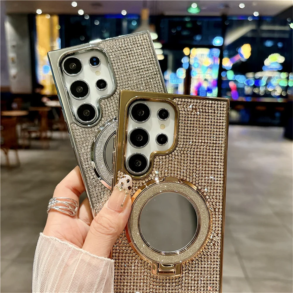 Magnetic Glitter Diamond Phone Case with Mirror Bracket Holder