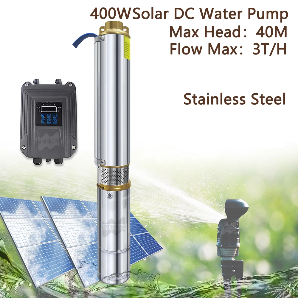 

400Watts Solar DC Water Pump 48V Stainless Steel Deep Well Pump With Controller Flow 3T/H Solar PV Submersible Agriculture Pump