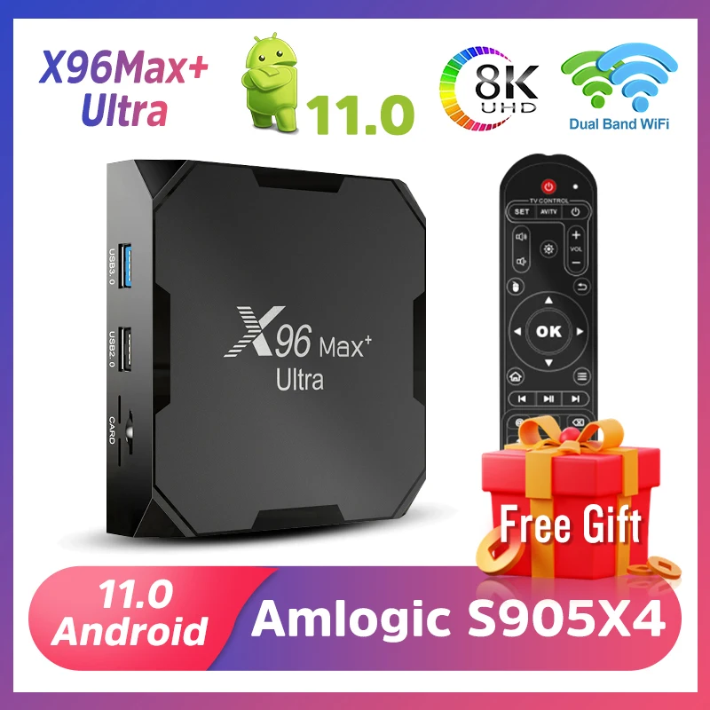 ТВ-приставка X96 Max Plus Android 11 2022 дюйма Amlogic S905X4 AV1 8K двойной Wi-Fi BT медиаплеер 4 Гб 32 ГБ 64