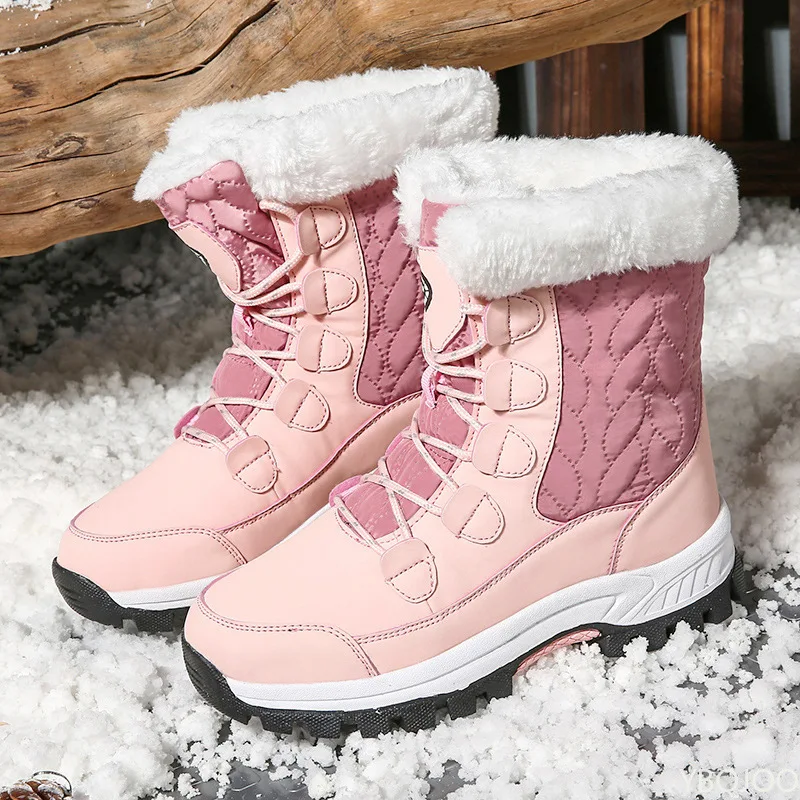 Winter snow boots for women's outdoor travel waterproof anti slip thickened warm high top cotton shoes women's midsole boots - 2