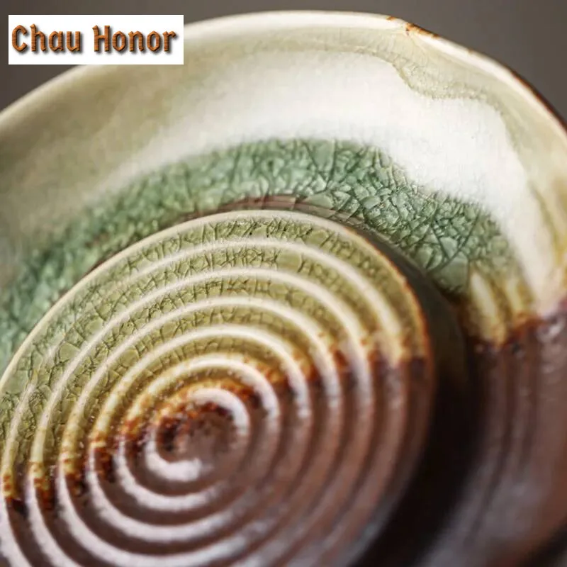 Handmade Wood Burn Pot Bearing Ice Cracked Dry Brewing Table Japanese Retro Round Ceramic Kung Fu Tea Set Water Storage Pot Tray