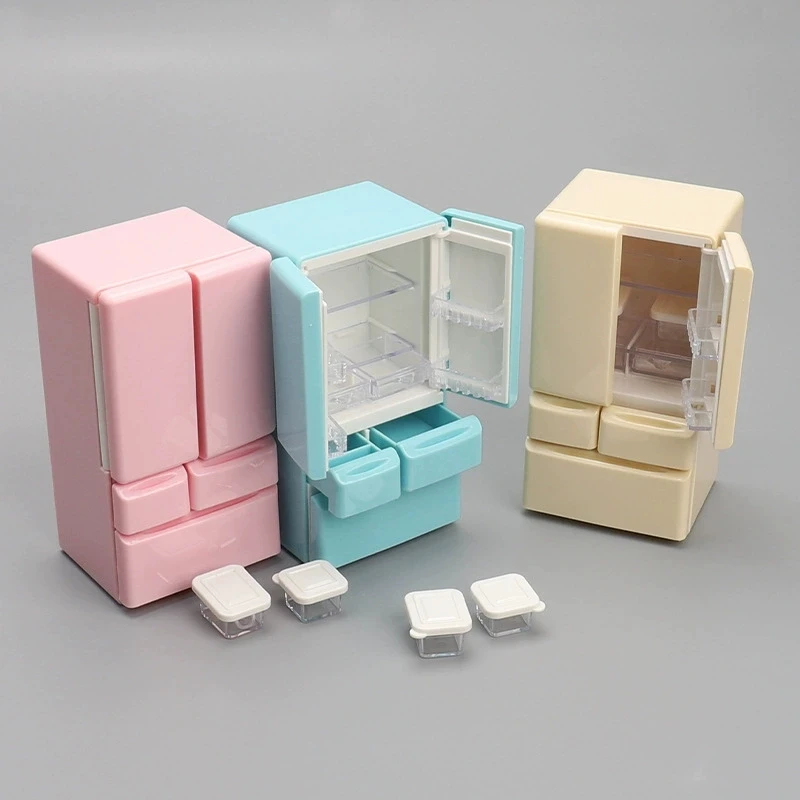 1Pcs Playhouse Toys 1: 12 Doll House Cartoon Mini Refrigerator Miniature Food Play Kitchen Scene Pocket Furniture Model