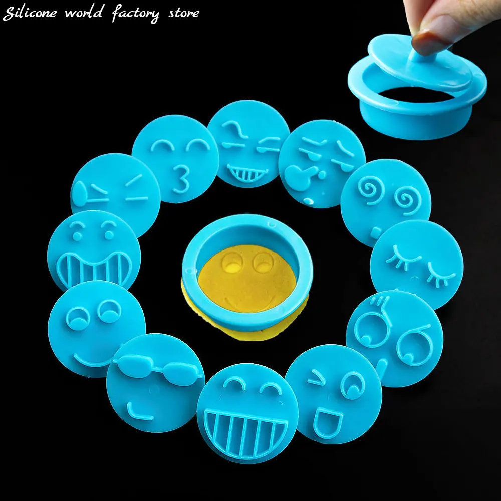 Baking Tools Set 13PCS Silicone Smiling Face Cookie Molds Plastic Expression Embossing Mold DIY Flipping Sugar Cake Mold