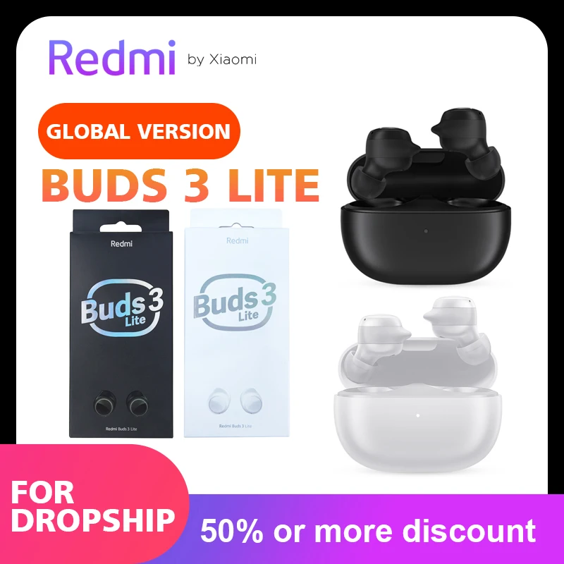 Xiaomi-Redmi Buds 3 Lite, fones de ouvido Bluetooth TWS, fones de ouvido sem fio verdadeiros, design Cat Ear para Sport Run Music, versão global