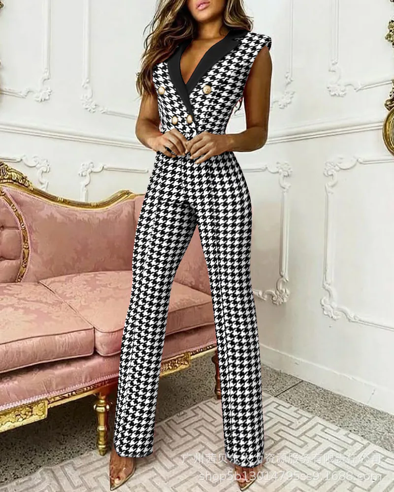 Elegent Women 2023 Autumn Hot Selling Fashion Cusual Simple New Contrasting Bird Check Temperament Commuting Jumpsuit and Dress