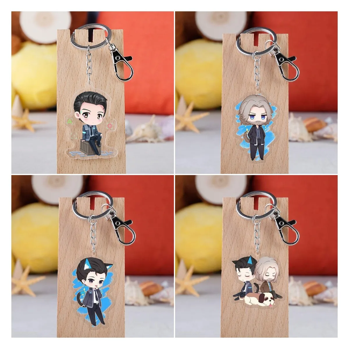 

Game Detroit: Become Human Keychain AX400 Connor RK200 Cartoon Character Print Pendant Keyring Cosplay Prop