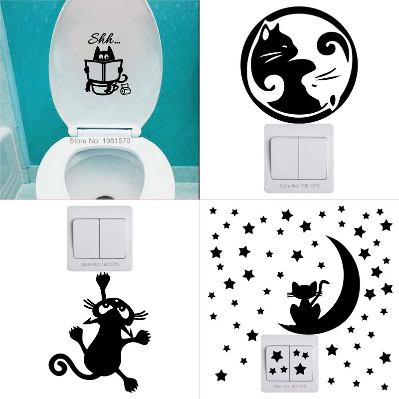 Cat Sticker For Kids Room Wall Switch Panel Laptop Car Phone Bathroom Toilet