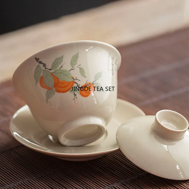 Chinese ceramic covered bowl vintage handmade hand-painted flower tea bowl portable tea set for travel