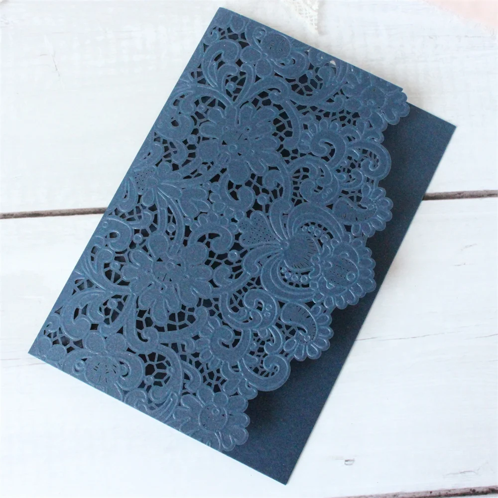 Embossing Wedding Invitation Kit Personalization Printing Ivory Blue Laser  Cut Invite Pocket With Envelop 50 Sets - AliExpress, image size:1000x1000