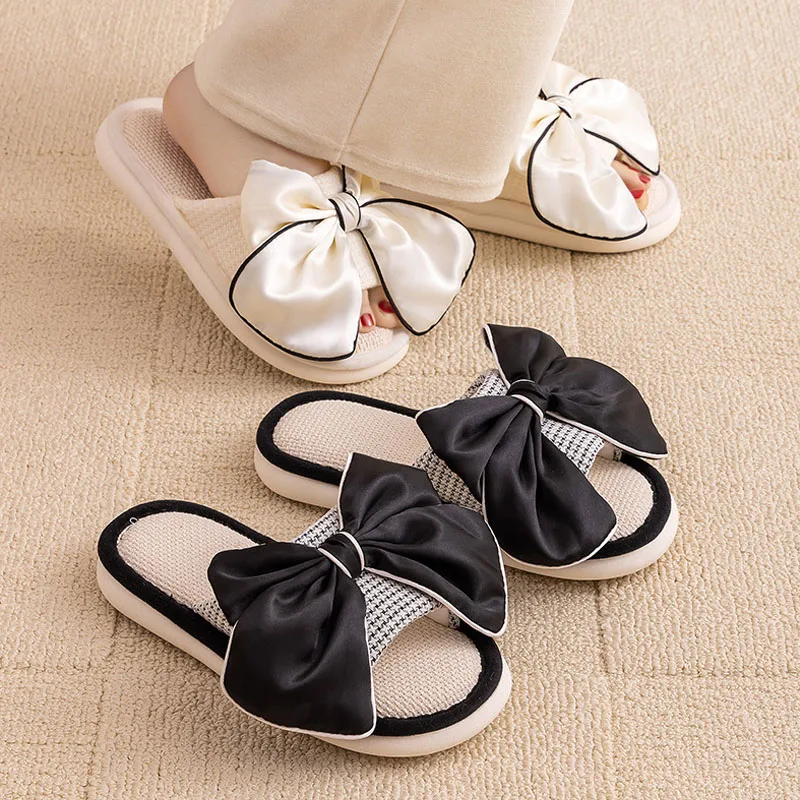 

Женские тапочки Four Seasons, удобные, дышащие, из хлопка, женская обувь на плоской подошве с бантом