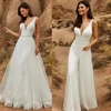 2 In 1 Wedding Jumpsuit With Detachable Skirt Two Pieces Bridal Dresses Pants Suit For Women Lace Tulle V-Neck Sweep Train Gowns 1