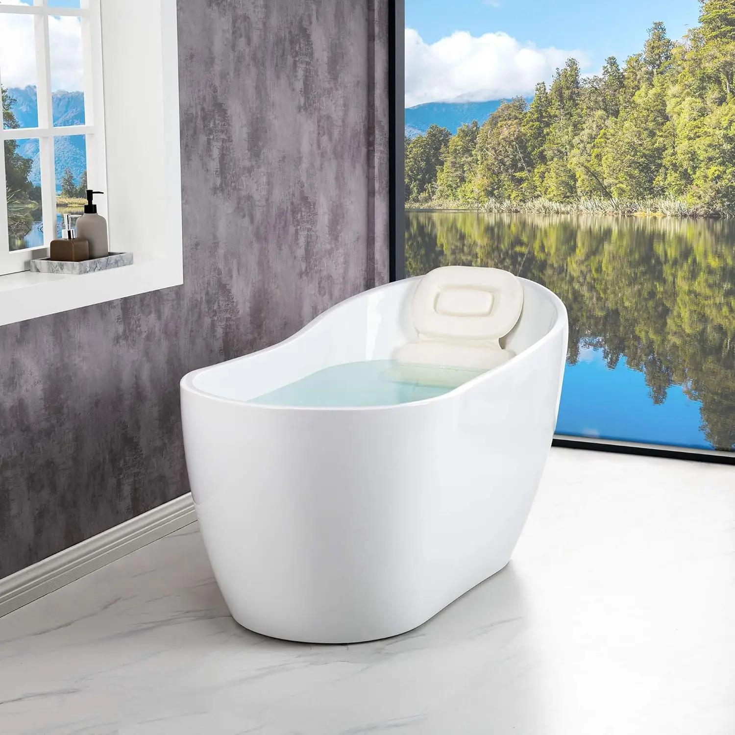 54" Acrylic Freestanding Bathtub Contemporary Soaking White Tub with Matte Black Overflow and Drain Premium Quality Construction 2