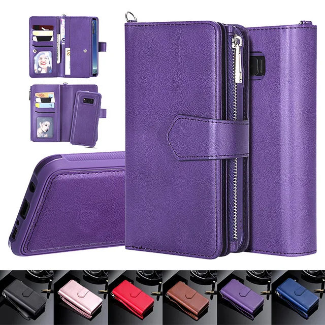 Magnetic Leather Phone Case for Samsung Galaxy S23 S22 Ultra S21 S20 FE S10 S9 S8 Plus Note 20 10 9 8 Zipper Wallet Card Cover 1