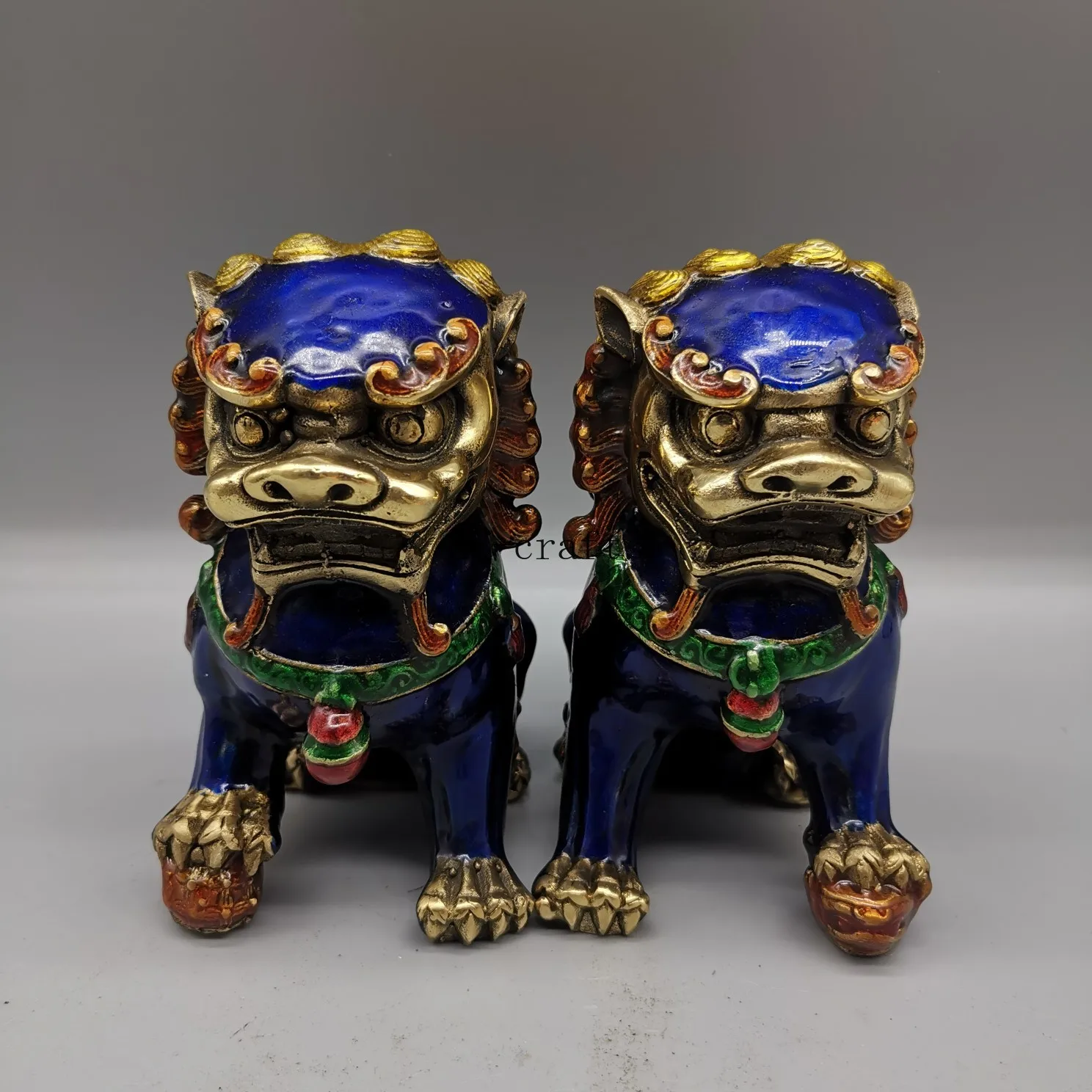 

A Pair Chinese Antique Guardian Lion Foo Fu Dog Door guard Brass Statue Fengshui ornament
