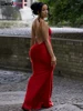 Weird Puss Sexy Backless Women Evening Maxi Dress Folds V-Neck Sleeveless Coquette Elegant Mermaid Matching Banquet Prom Bodycon 2