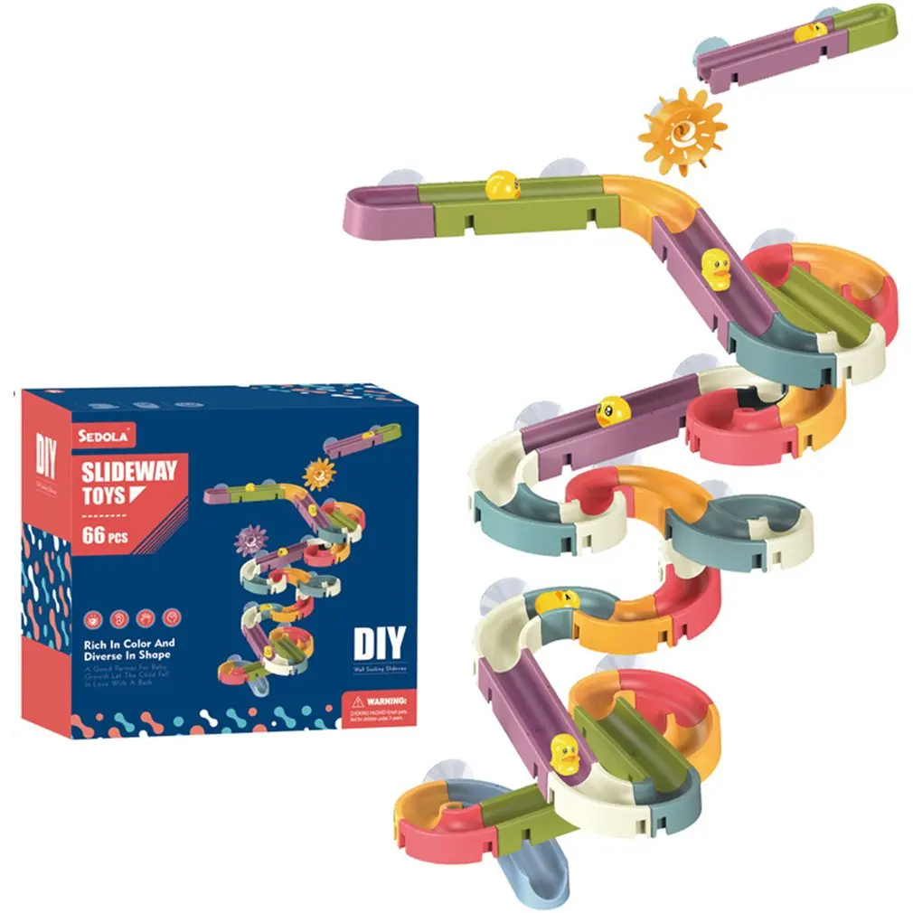 

Kids Bath Toys Wall Suction Cup Assembling Tracks Yellow Ducks Slide Way Bathroom Bath tub Baby Shower Play Water Games Toy Set