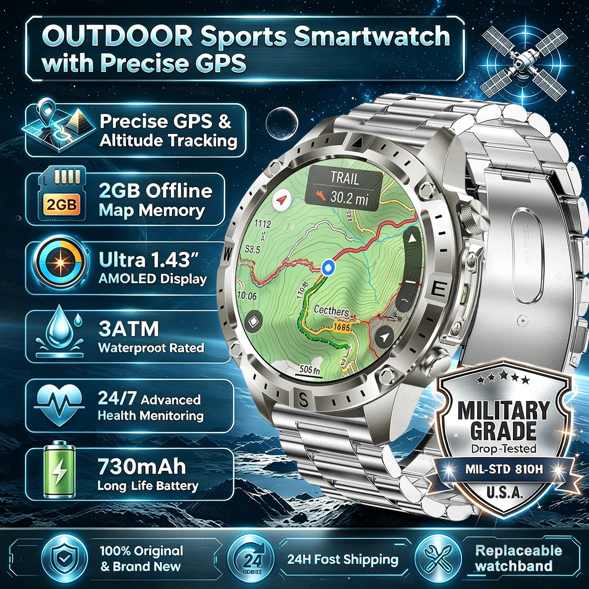 2026 NEW Outdoors Offline Map GPS Smart Watch L1+L2 Dual Band GPS Compass Cycling Run Swim Heart Rate men sport Smartwatches GPS 1
