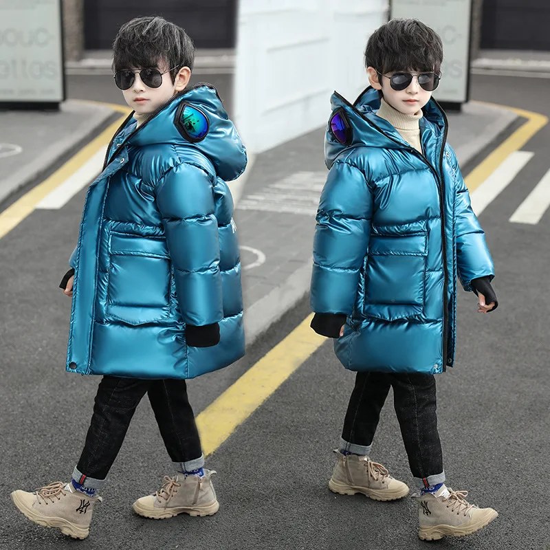 Kids Jackets Kids Cotton Clothes Boys Down Jacket Coat Overcoat Cotton Sliver Warm Plus Thicken Winter Teenager Children's Clothing