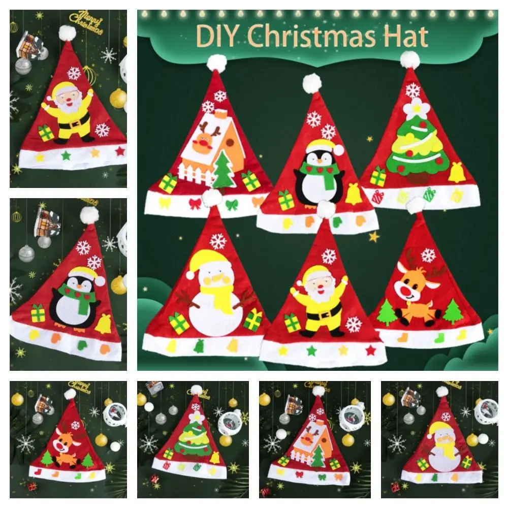 

Non-woven Fabric Handmade Santa Hat Elk Kriss Kringle DIY Christmas Hat Toy Snowman Father Christmas Kids Xmas Arts Hats