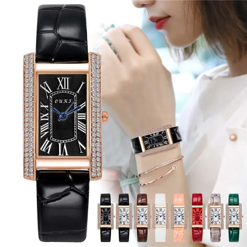 2025 Luxury Design Vintage Classic Diamond Women Watch Starry Square Simple and Stylish Roman Numeral Casual Quartz Wristwatch 2