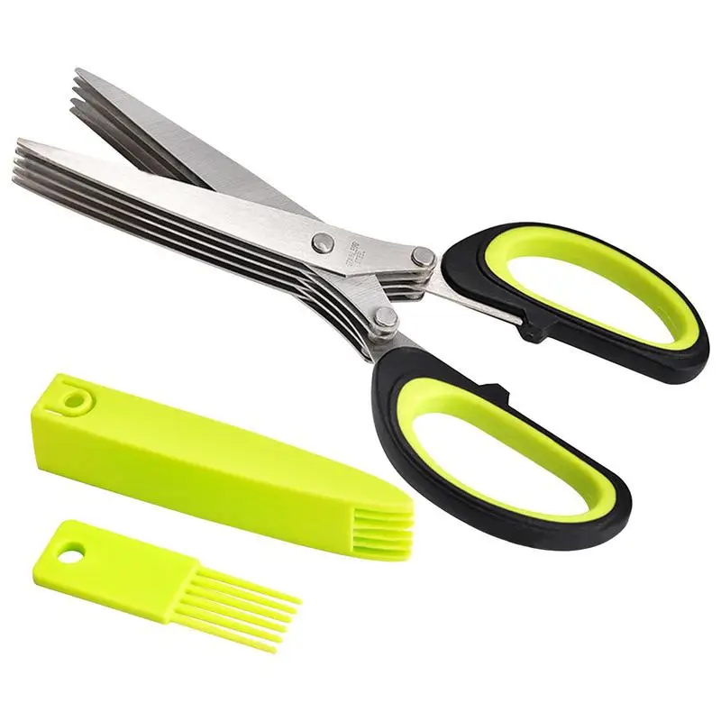

Stainless Steel Multi-Layer Scissors Herb Cutting Shears With Safety Cover For Cutting Vegetable Fruits Kitchen Gadgets Tools