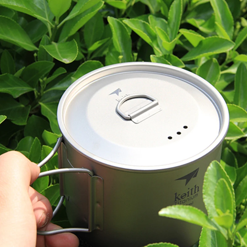 Keith 900ml Portable Outdoor Camping Hiking Travel Titanium Water Cup Titanium Mug With Lid Foldable Handle Ti3209 4