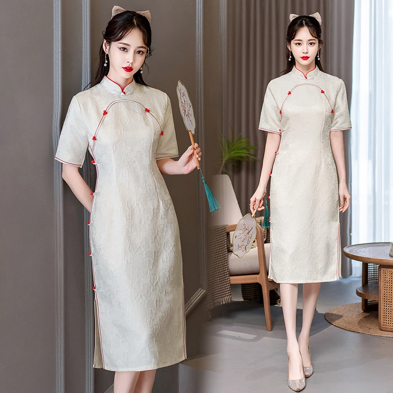 

Women Summer New Qipao Traditional Chinese Style Retro Improved Cheongsam Dinner Dress Modern Clothes