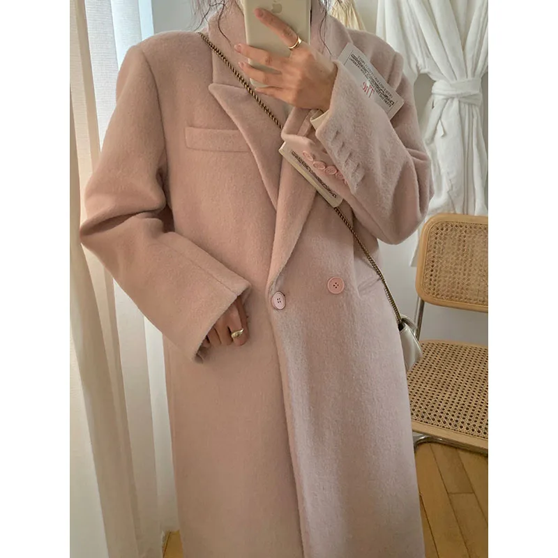 2023 Autumn And Winter New Korean Version Fashion Temperament Mid Length Thickened Loose Woolen Cloth Atmosphere Women's Trend
