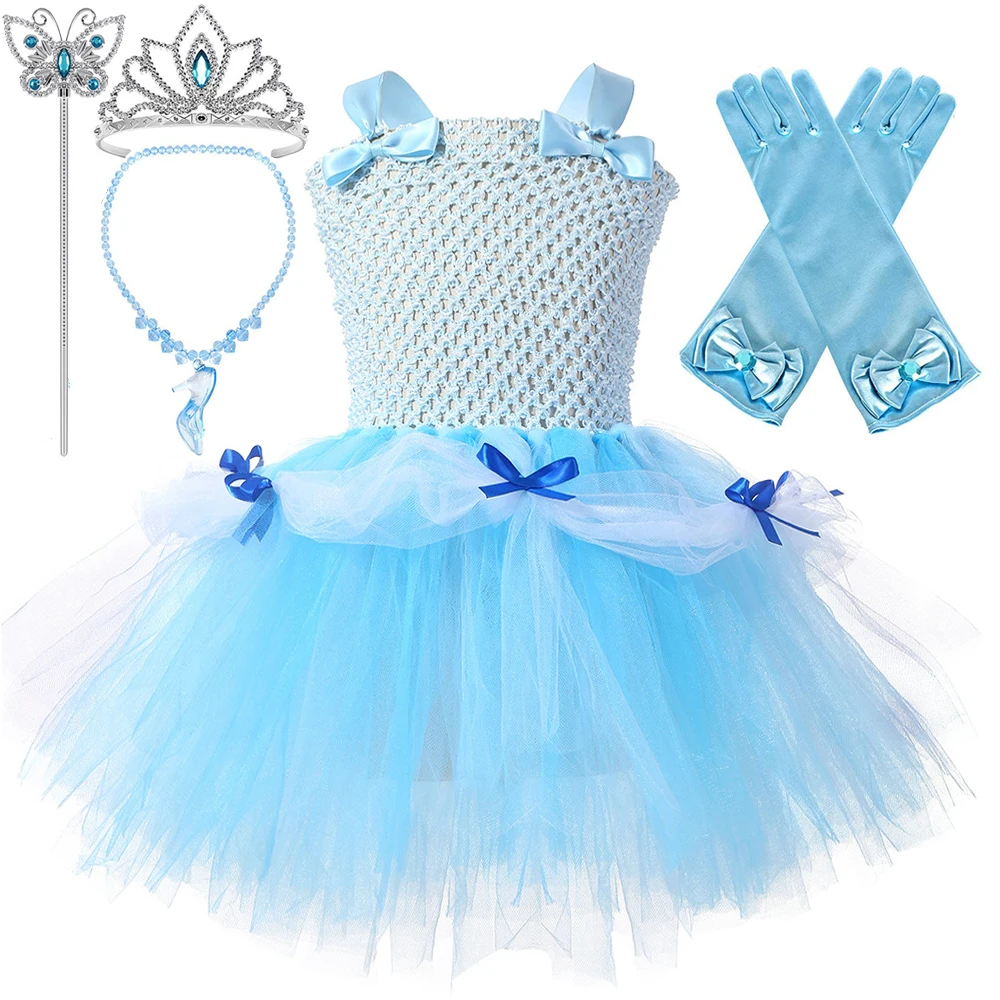 Blue Princess Cinderella Dresses for Girls Christmas Holiday Costumes Kids  Lolita Ballet Tutu Outfits with Crown Stick Gloves - AliExpress, image size:1000x1000