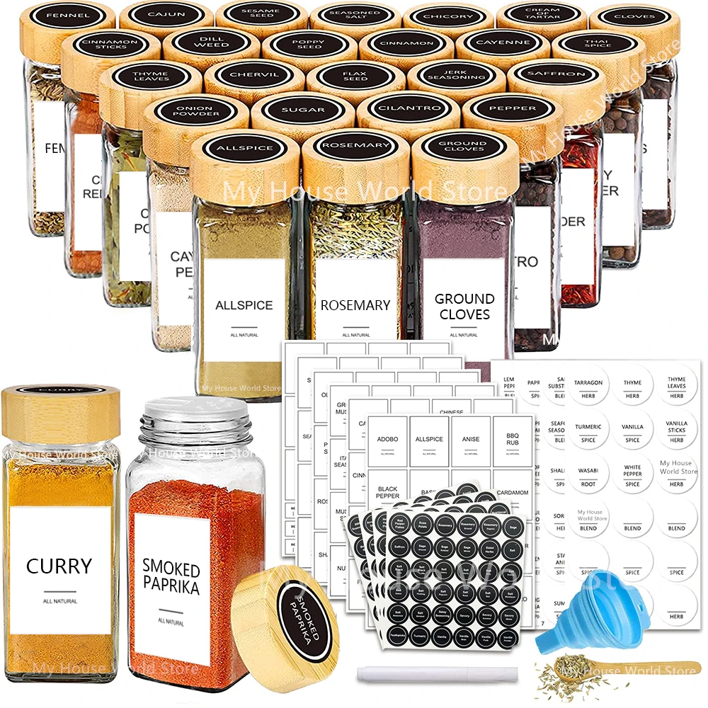 Glass Spice Jars with Bamboo Lid Spice Seasoning Containers Kitchen Salt Pepper Shakers Spice Organize Kitchen Spice Jar Set seasoning jar salt shaker spices bottle salt pepper shakers