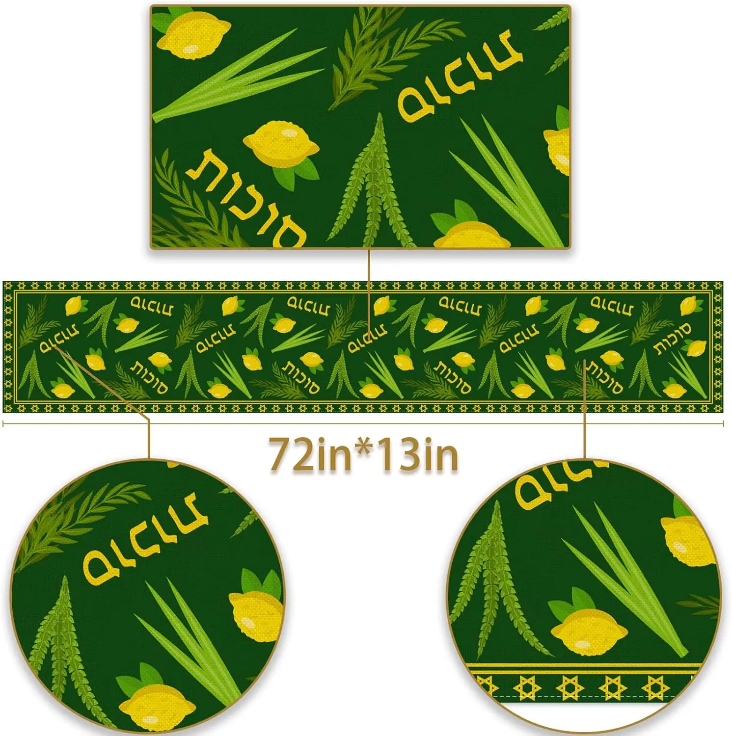 Happy Sukkot Linen Table Runner Jewish Festival Party Decor Sukkah Etrog Lulav Table Runners Holiday Kitchen Dining Table Decor