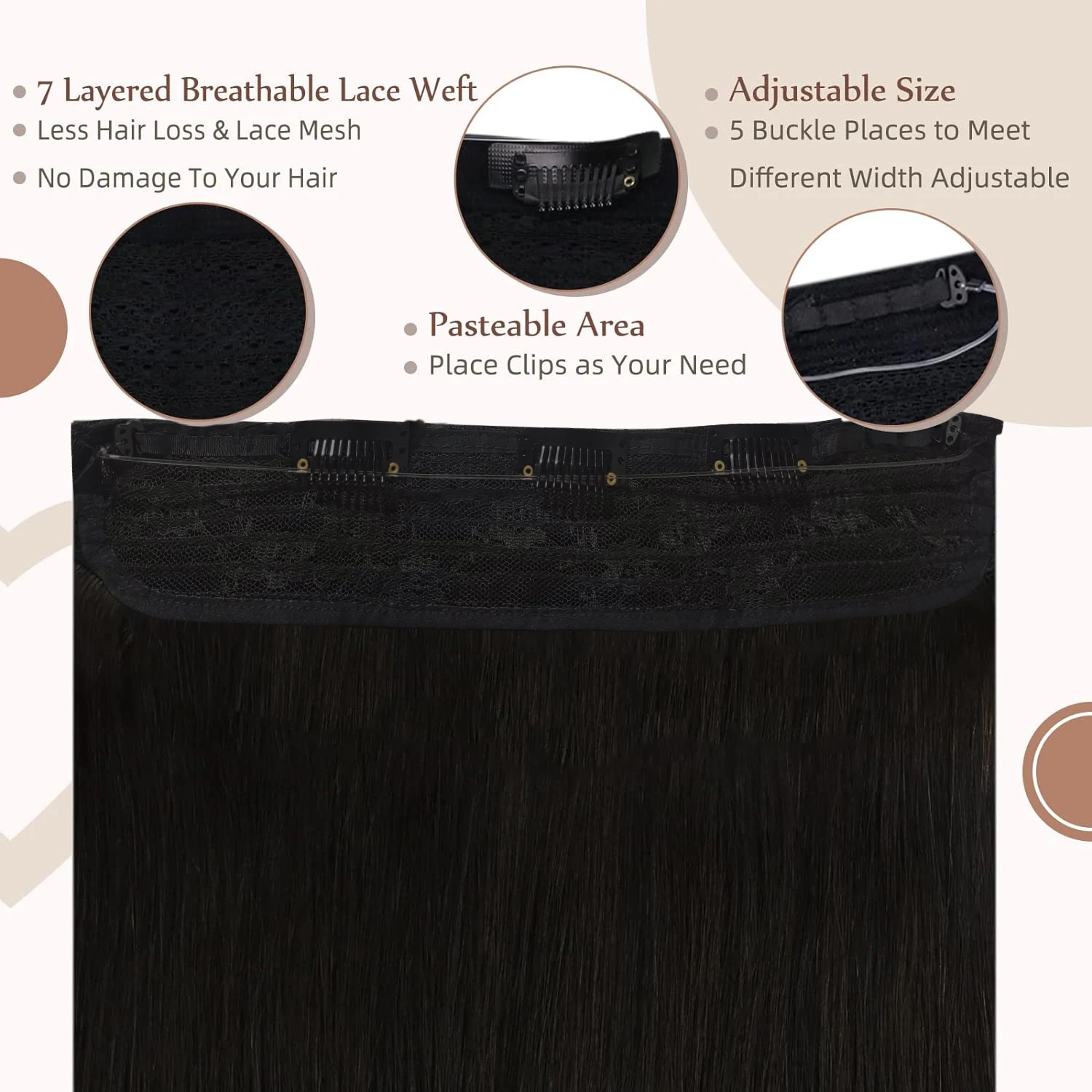 Straight Fish Line Real Human Hair 16-26Inch Natural Black #1B Hair Extensions with Invisible Secret line For Salon High Quality