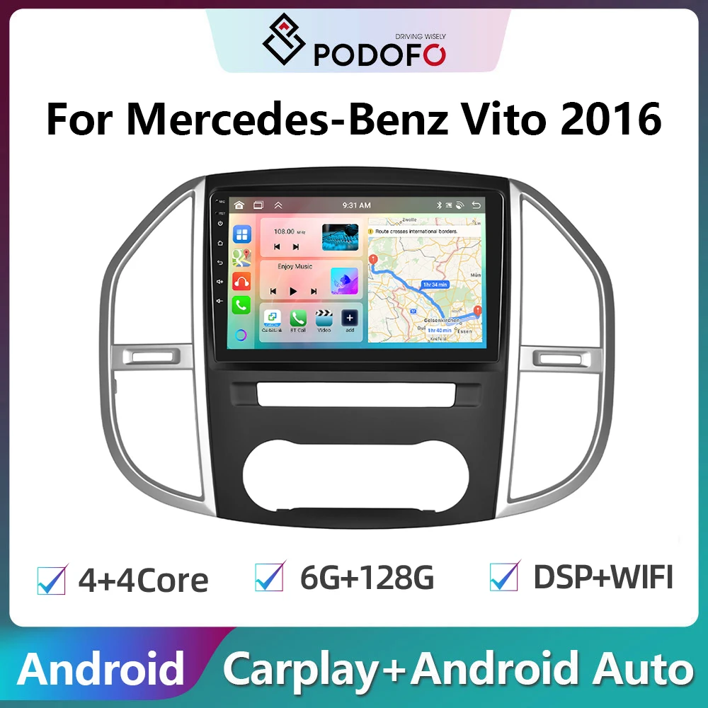 

Автомагнитола Podofo CarPlay, Android, для Mercedes Benz Vito 3 W447 2014-2021, мультимедийный плеер, GPS-навигация, 2din, головное устройство