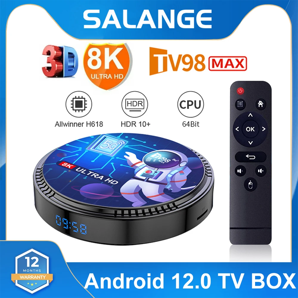 

TV98 MAX Smart TV Box Android 12.0 5G WIFI 2G+16G EU 100M Set Top Box 8K HD 3D Receivers Media Player HDR 10+ 64bit Set Top Box