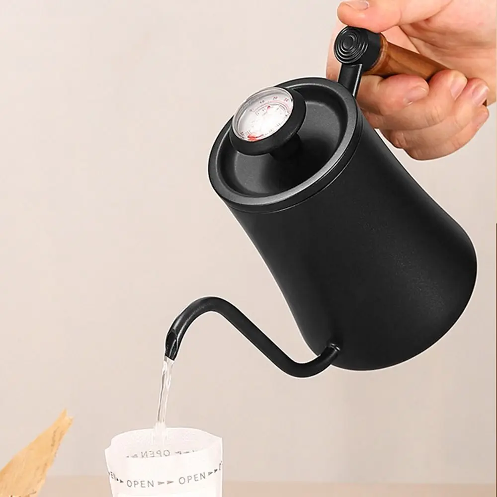 Stainless Steel Goose Neck Coffee Pot 550ml/850ml Drip Port Pour Over Coffee Kettle Wooden Handle Scale Hand Brewing Kettle