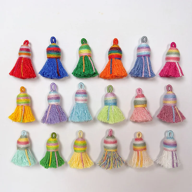 20개 4cm 스타리 그라데이션 컬러 티베트 스타일 태슬 DIY 공예용 바느질 북마크 팬 키체인 제작 용품 프린지 트림