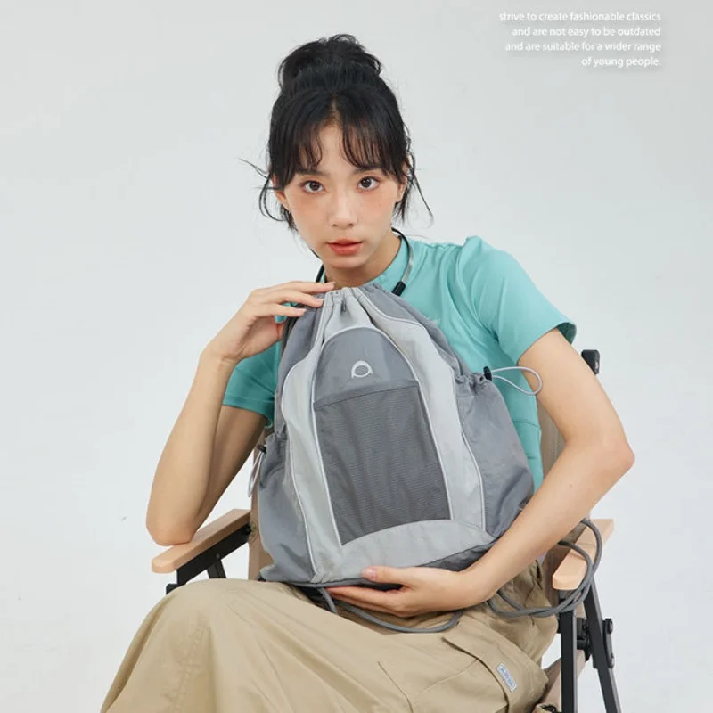 Casual Outdoor Contrast Color Drawstring Gym Hiking Bag Backpack Schoolbag Handbag Student Leisure Travel Backpack